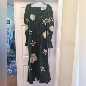 MARY BENSON CUSTOM MADE VELVET DRESS W/SUN & STARS